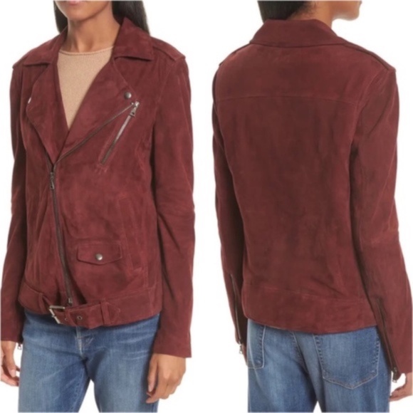 Theory Tralsmin Tidle Maroon Suede Biker Moto Jacket Size Small - Picture 2 of 8